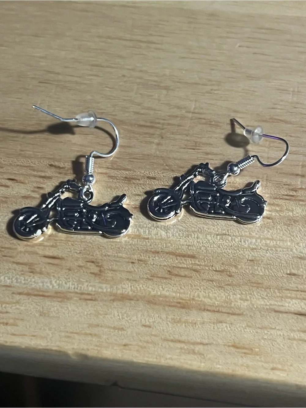 Silver Motorcycle Dangle Earrings - Unbranded E171